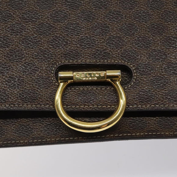 CELINE Macadam Canvas Shoulder Bag PVC Leather Brown Gold Auth 122137