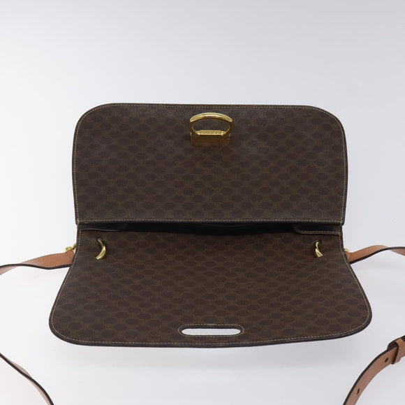 CELINE Macadam Canvas Shoulder Bag PVC Leather Brown Gold Auth 122137