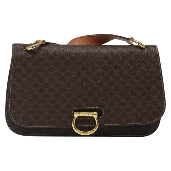 CELINE Macadam Canvas Shoulder Bag PVC Leather Brown Gold Auth 122137