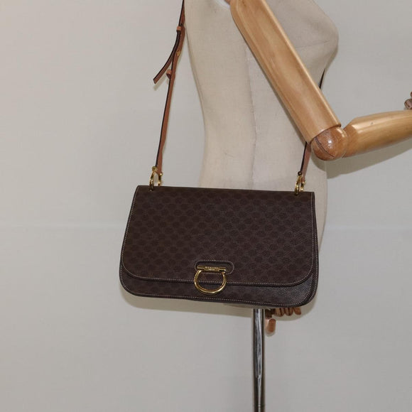 CELINE Macadam Canvas Shoulder Bag PVC Leather Brown Gold Auth 122137
