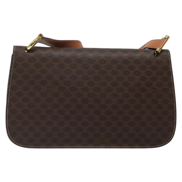 CELINE Macadam Canvas Shoulder Bag PVC Leather Brown Gold Auth 122137