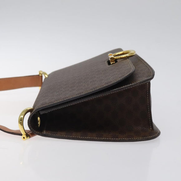 CELINE Macadam Canvas Shoulder Bag PVC Leather Brown Gold Auth 122137