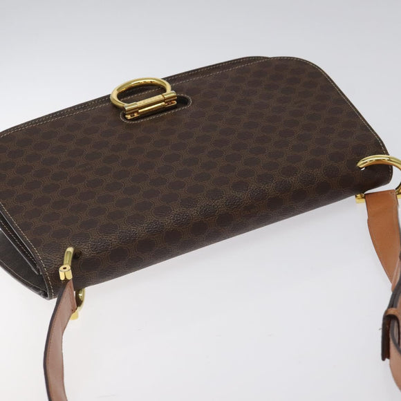 CELINE Macadam Canvas Shoulder Bag PVC Leather Brown Gold Auth 122137