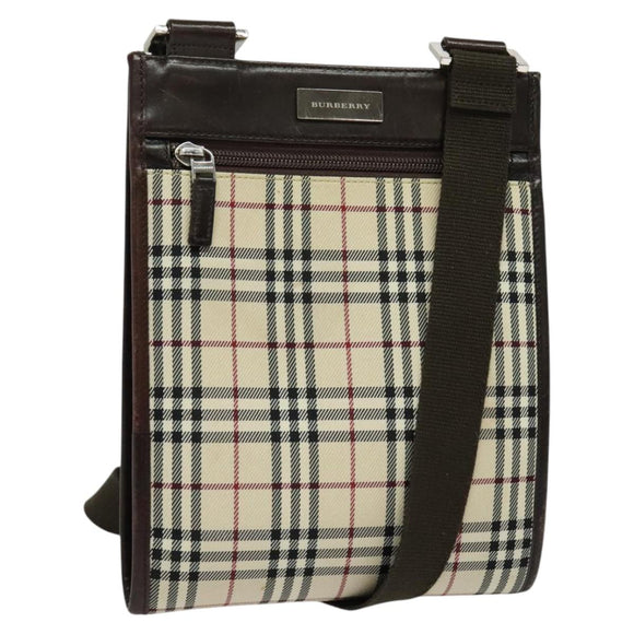 BURBERRY Nova Check Shoulder Bag Canvas Beige Silver Auth 122154