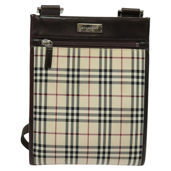 BURBERRY Nova Check Shoulder Bag Canvas Beige Silver Auth 122154