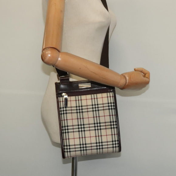 BURBERRY Nova Check Shoulder Bag Canvas Beige Silver Auth 122154
