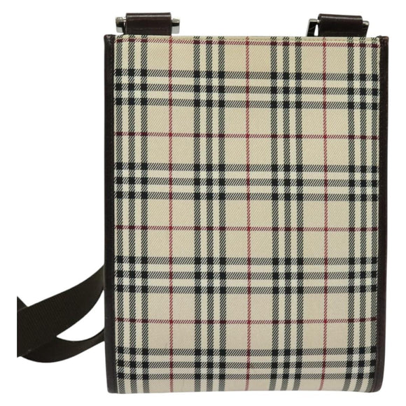 BURBERRY Nova Check Shoulder Bag Canvas Beige Silver Auth 122154