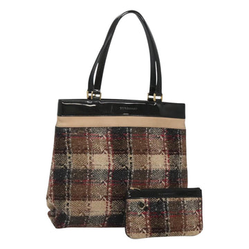 BURBERRY Nova Check Tote Bag Wool Beige Gold Auth 122167