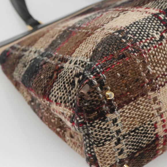 BURBERRY Nova Check Tote Bag Wool Beige Gold Auth 122167
