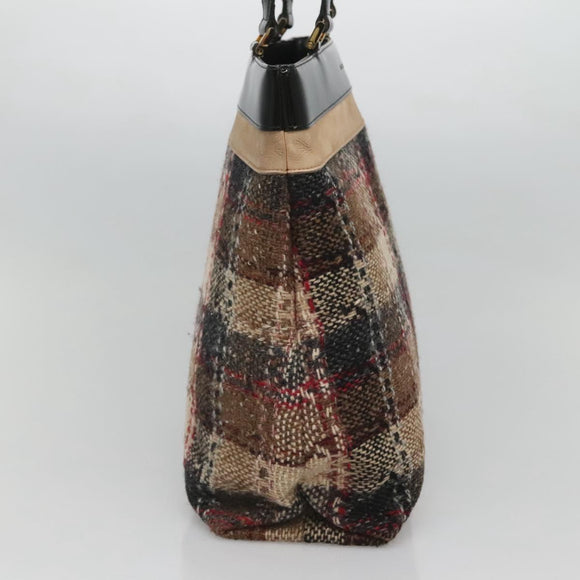 BURBERRY Nova Check Tote Bag Wool Beige Gold Auth 122167