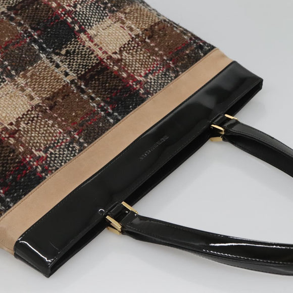 BURBERRY Nova Check Tote Bag Wool Beige Gold Auth 122167