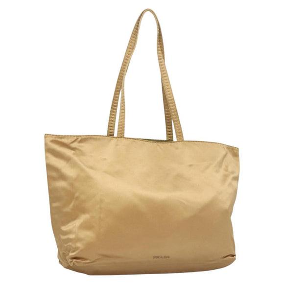 PRADA Tote Bag Satin Champagne Gold Auth 122170