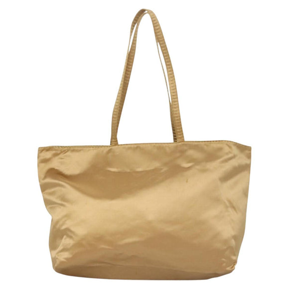 PRADA Tote Bag Satin Champagne Gold Auth 122170