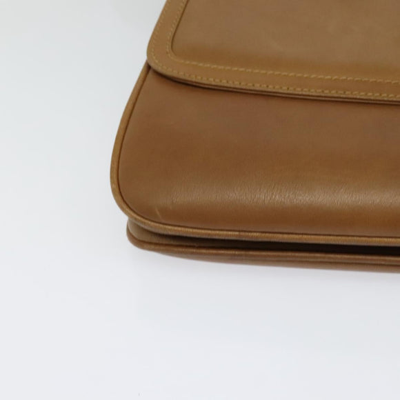 GUCCI Shoulder Bag Leather Brown Gold Auth 122171