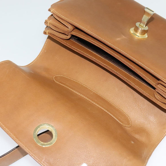 GUCCI Shoulder Bag Leather Brown Gold Auth 122171