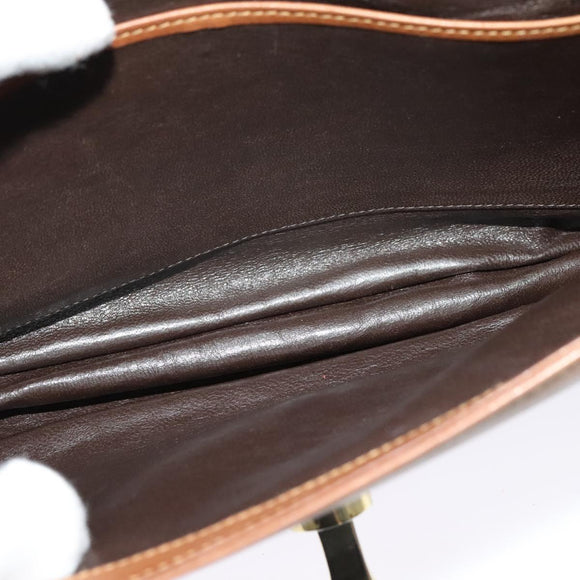 GUCCI Shoulder Bag Leather Brown Gold Auth 122171