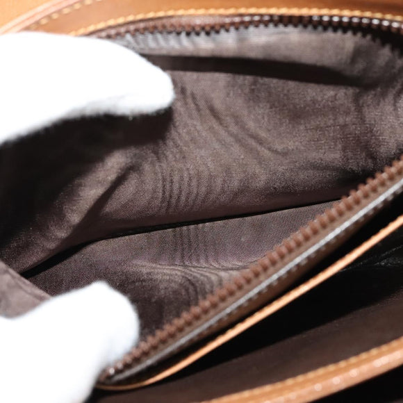 GUCCI Shoulder Bag Leather Brown Gold Auth 122171