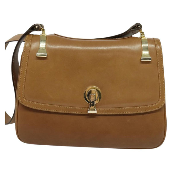 GUCCI Shoulder Bag Leather Brown Gold Auth 122171