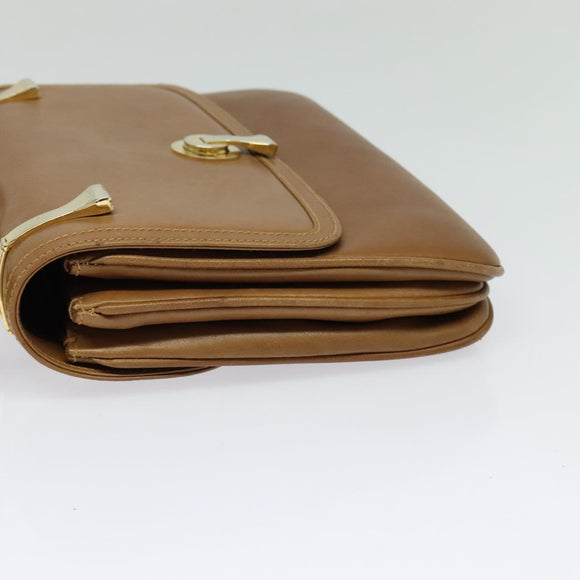 GUCCI Shoulder Bag Leather Brown Gold Auth 122171