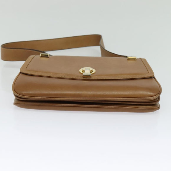 GUCCI Shoulder Bag Leather Brown Gold Auth 122171