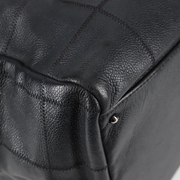 CHANEL Choco Bar Hand Bag Caviar Skin Black Silver gold CC Auth 122199