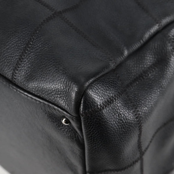CHANEL Choco Bar Hand Bag Caviar Skin Black Silver gold CC Auth 122199
