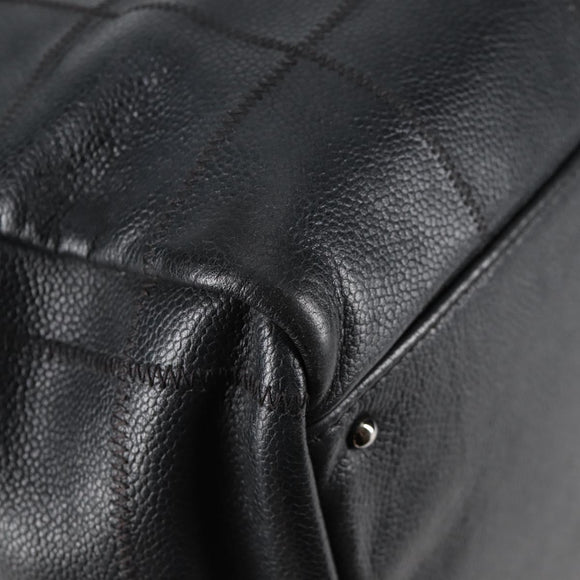 CHANEL Choco Bar Hand Bag Caviar Skin Black Silver gold CC Auth 122199