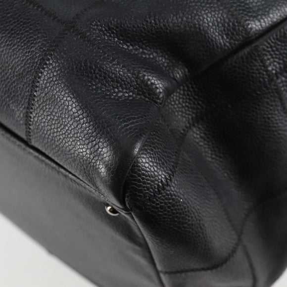 CHANEL Choco Bar Hand Bag Caviar Skin Black Silver gold CC Auth 122199