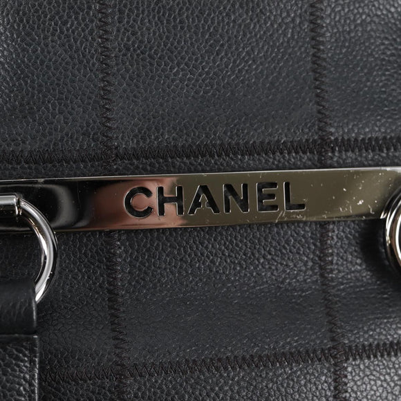 CHANEL Choco Bar Hand Bag Caviar Skin Black Silver gold CC Auth 122199