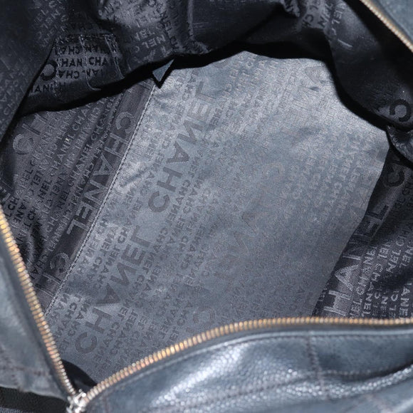 CHANEL Choco Bar Hand Bag Caviar Skin Black Silver gold CC Auth 122199