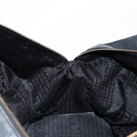 CHANEL Choco Bar Hand Bag Caviar Skin Black Silver gold CC Auth 122199