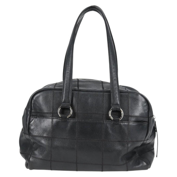 CHANEL Choco Bar Hand Bag Caviar Skin Black Silver gold CC Auth 122199