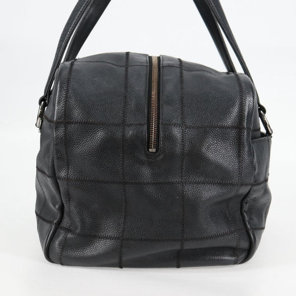 CHANEL Choco Bar Hand Bag Caviar Skin Black Silver gold CC Auth 122199