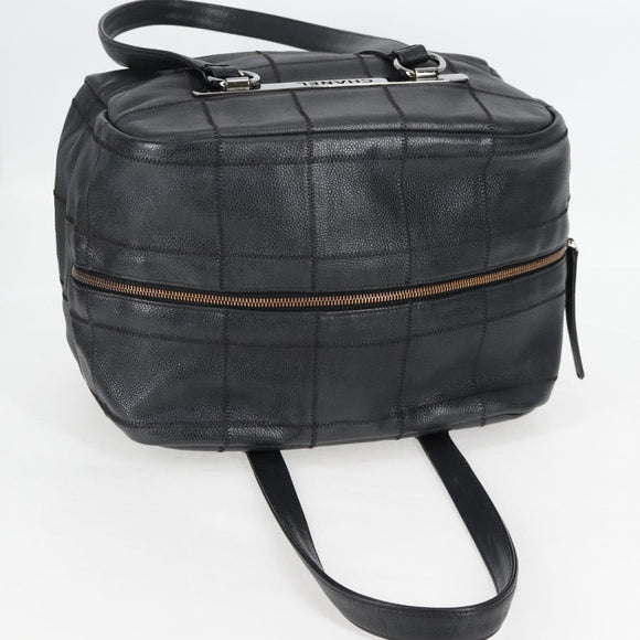 CHANEL Choco Bar Hand Bag Caviar Skin Black Silver gold CC Auth 122199