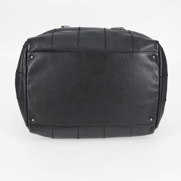 CHANEL Choco Bar Hand Bag Caviar Skin Black Silver gold CC Auth 122199