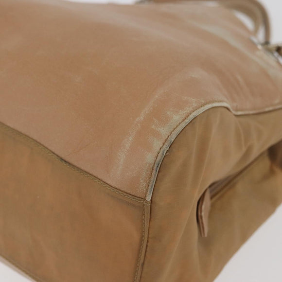 PRADA Chain Shoulder Bag Leather Beige Gold Auth 122203