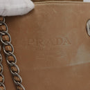 PRADA Chain Shoulder Bag Leather Beige Gold Auth 122203-17