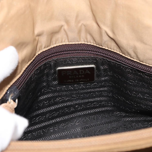 PRADA Chain Shoulder Bag Leather Beige Gold Auth 122203