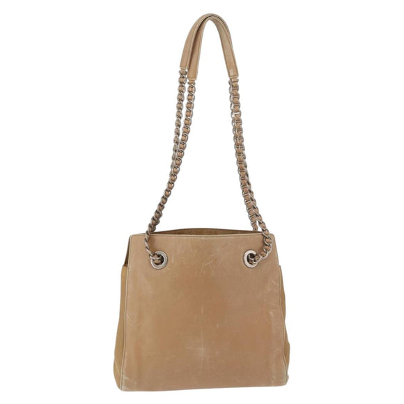 PRADA Chain Shoulder Bag Leather Beige Gold Auth 122203