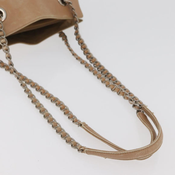 PRADA Chain Shoulder Bag Leather Beige Gold Auth 122203