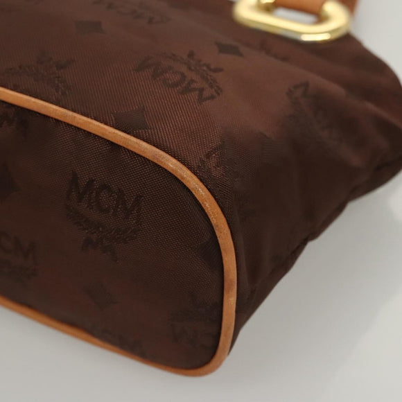 MCM Logogram Vicetos Hand Bag Nylon Dark Brown Gold Auth 122206