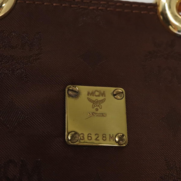MCM Logogram Vicetos Hand Bag Nylon Dark Brown Gold Auth 122206