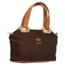 MCM Logogram Vicetos Hand Bag Nylon Dark Brown Gold Auth 122206-1