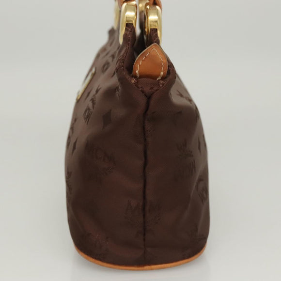 MCM Logogram Vicetos Hand Bag Nylon Dark Brown Gold Auth 122206