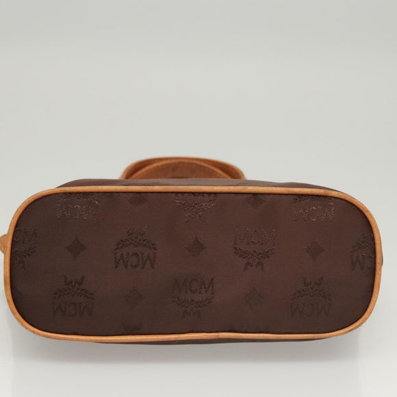 MCM Logogram Vicetos Hand Bag Nylon Dark Brown Gold Auth 122206