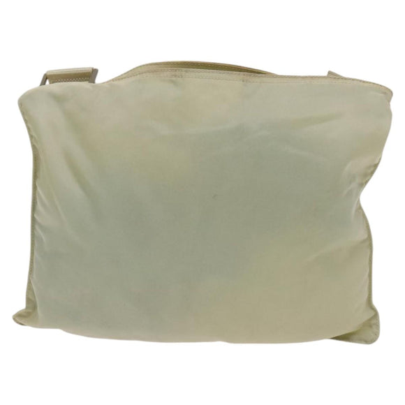 PRADA Shoulder Bag Nylon Cream Silver Auth 122252