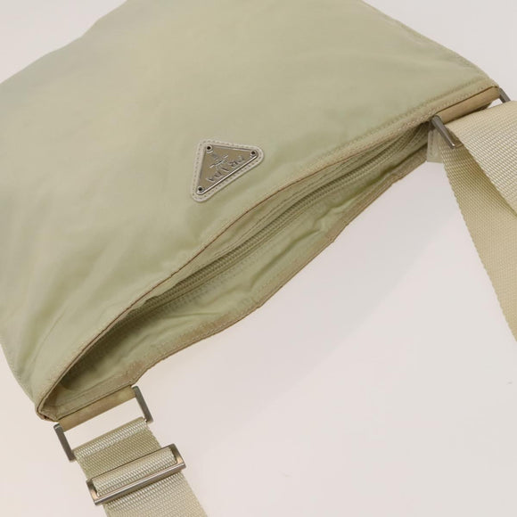 PRADA Shoulder Bag Nylon Cream Silver Auth 122252
