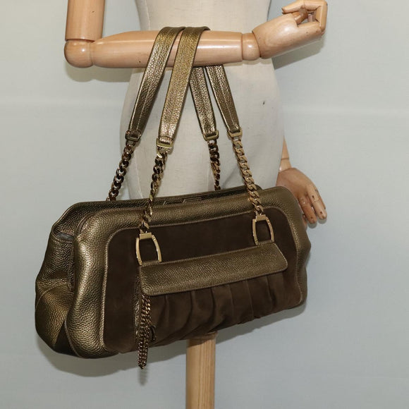 CARTIER Chain Ladonia Shoulder Bag Leather Gold Auth 122265