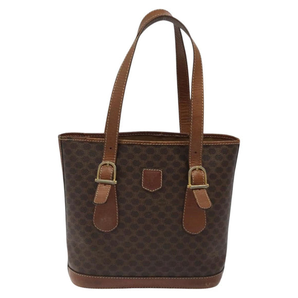 CELINE Macadam Canvas Hand Bag PVC Leather Brown Gold Auth 122273