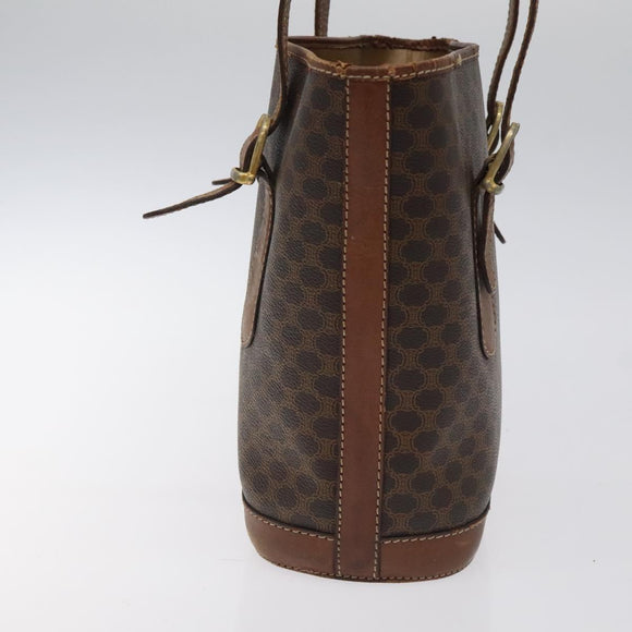 CELINE Macadam Canvas Hand Bag PVC Leather Brown Gold Auth 122273